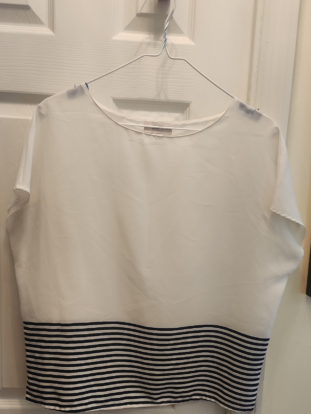 LOFT Cream Blouse with Black Striped Hem Detail